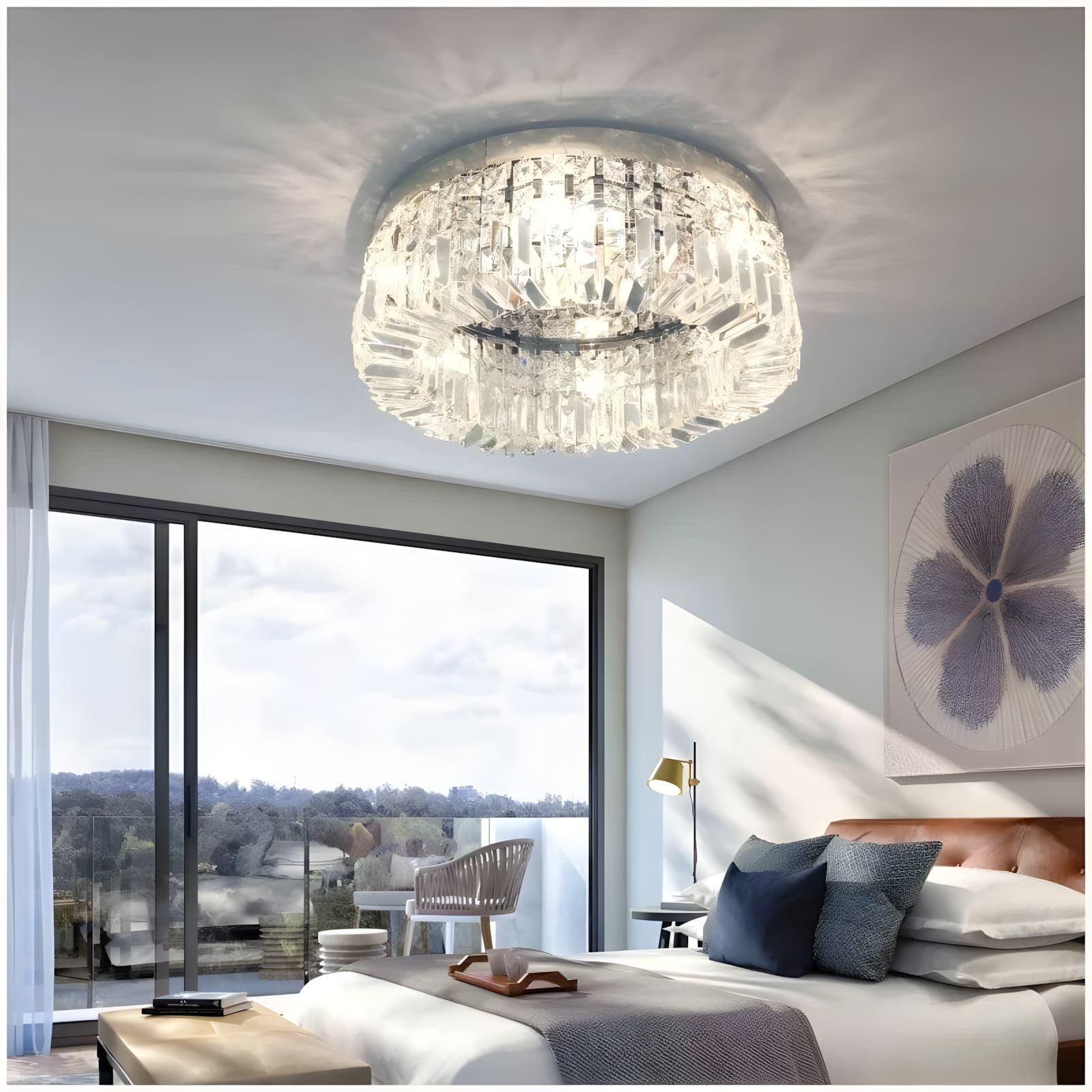 KIRA-Gold Frame Halo Ring Chandelier-ZENDUCE