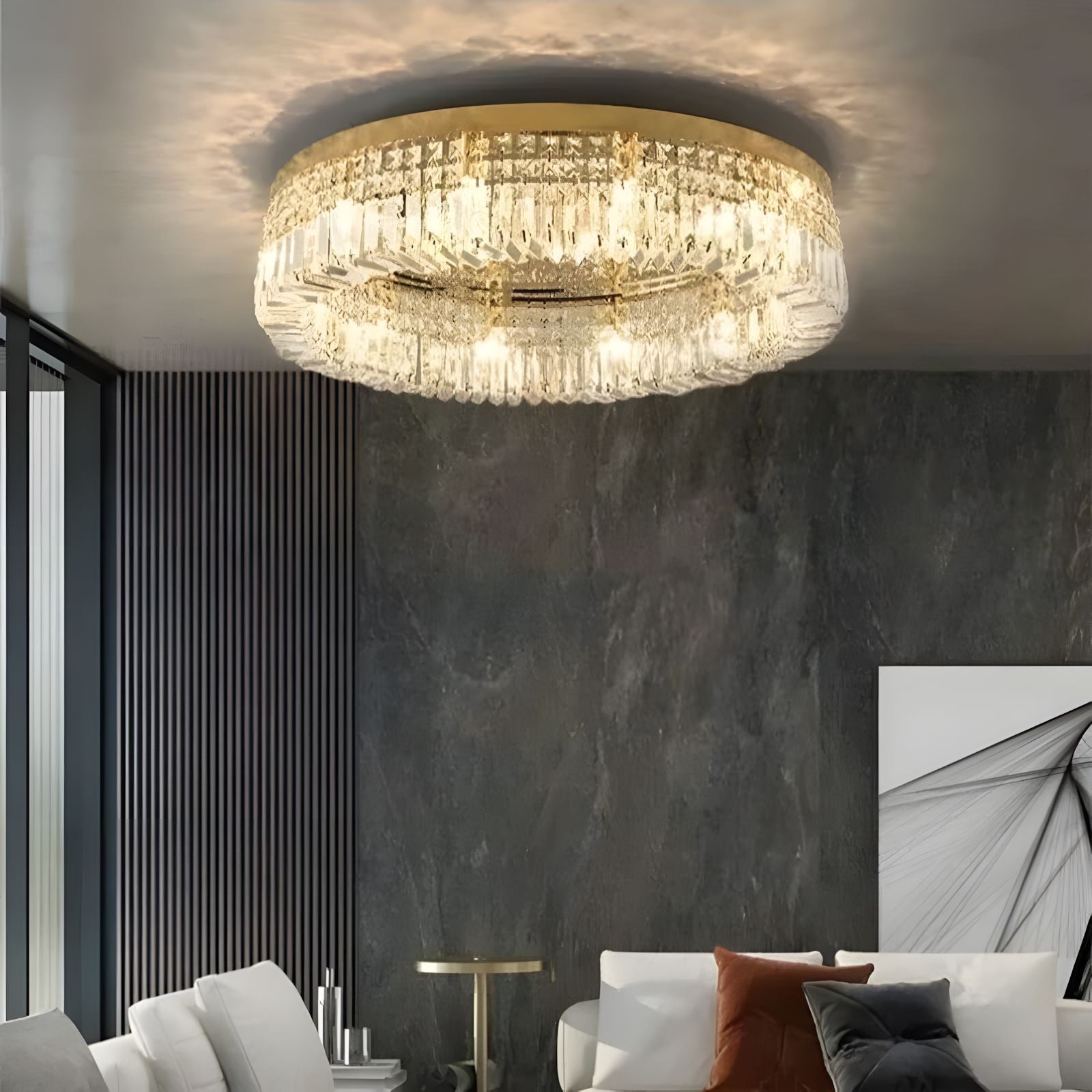 KIRA-Gold Frame Halo Ring Chandelier-ZENDUCE