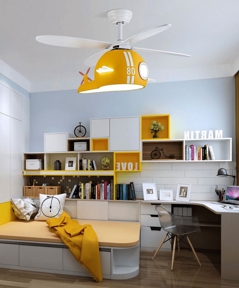 Kids Room Helicopter Ceiling Fan with Light - Art Deco Style - ZENDUCE - Blue