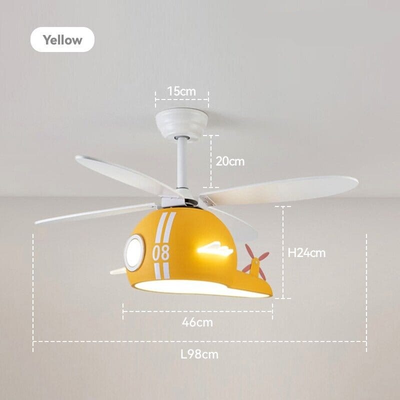 Kids Room Helicopter Ceiling Fan with Light - Art Deco Style - ZENDUCE - Blue