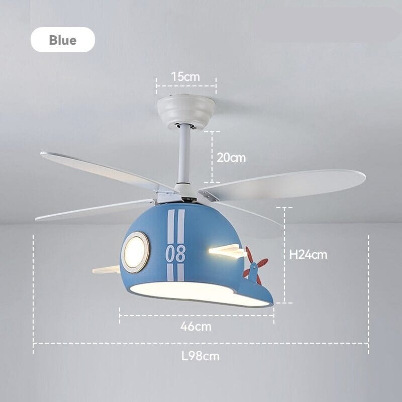 Kids Room Helicopter Ceiling Fan with Light - Art Deco Style - ZENDUCE - Blue