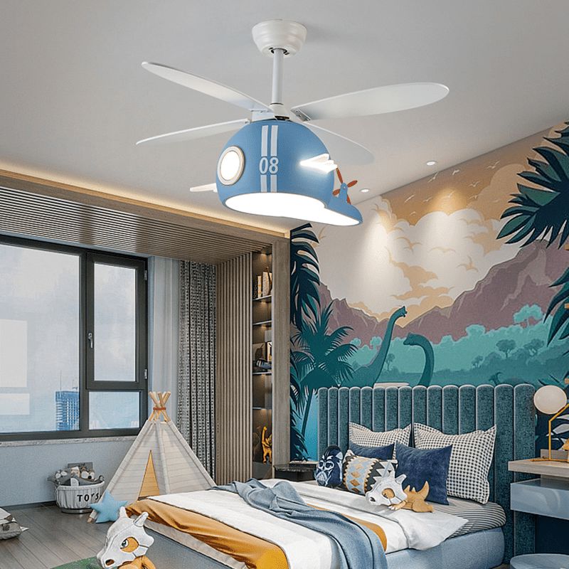 Kids Room Helicopter Ceiling Fan with Light - Art Deco Style - ZENDUCE - Blue