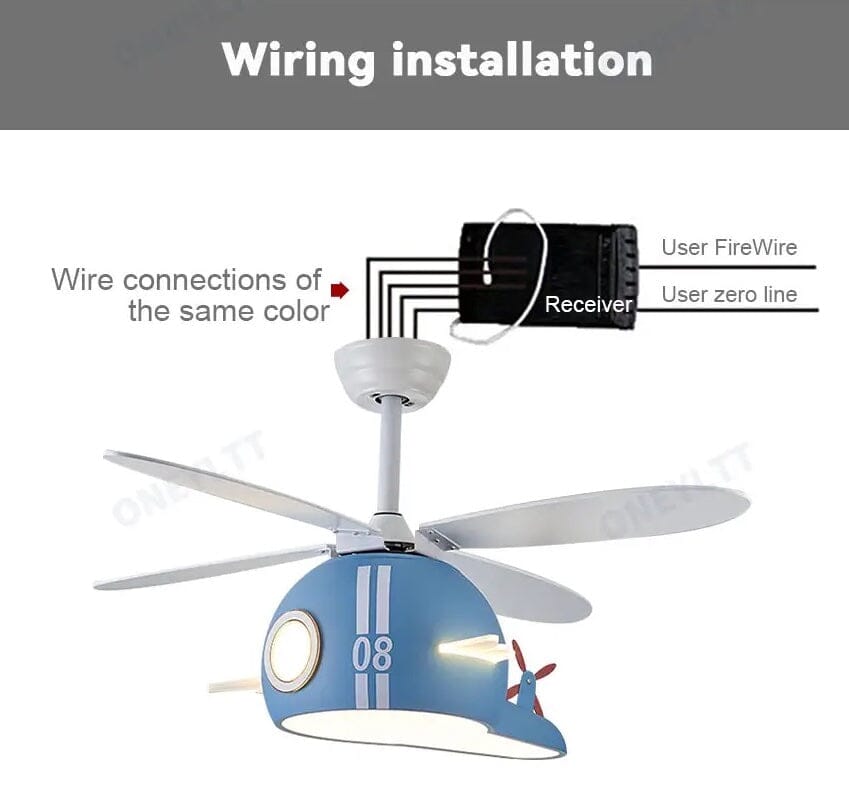 Kids Room Helicopter Ceiling Fan with Light - Art Deco Style - ZENDUCE - Blue