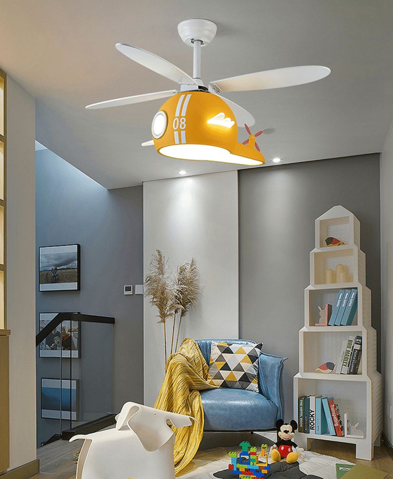 Kids Room Helicopter Ceiling Fan with Light - Art Deco Style - ZENDUCE - Blue