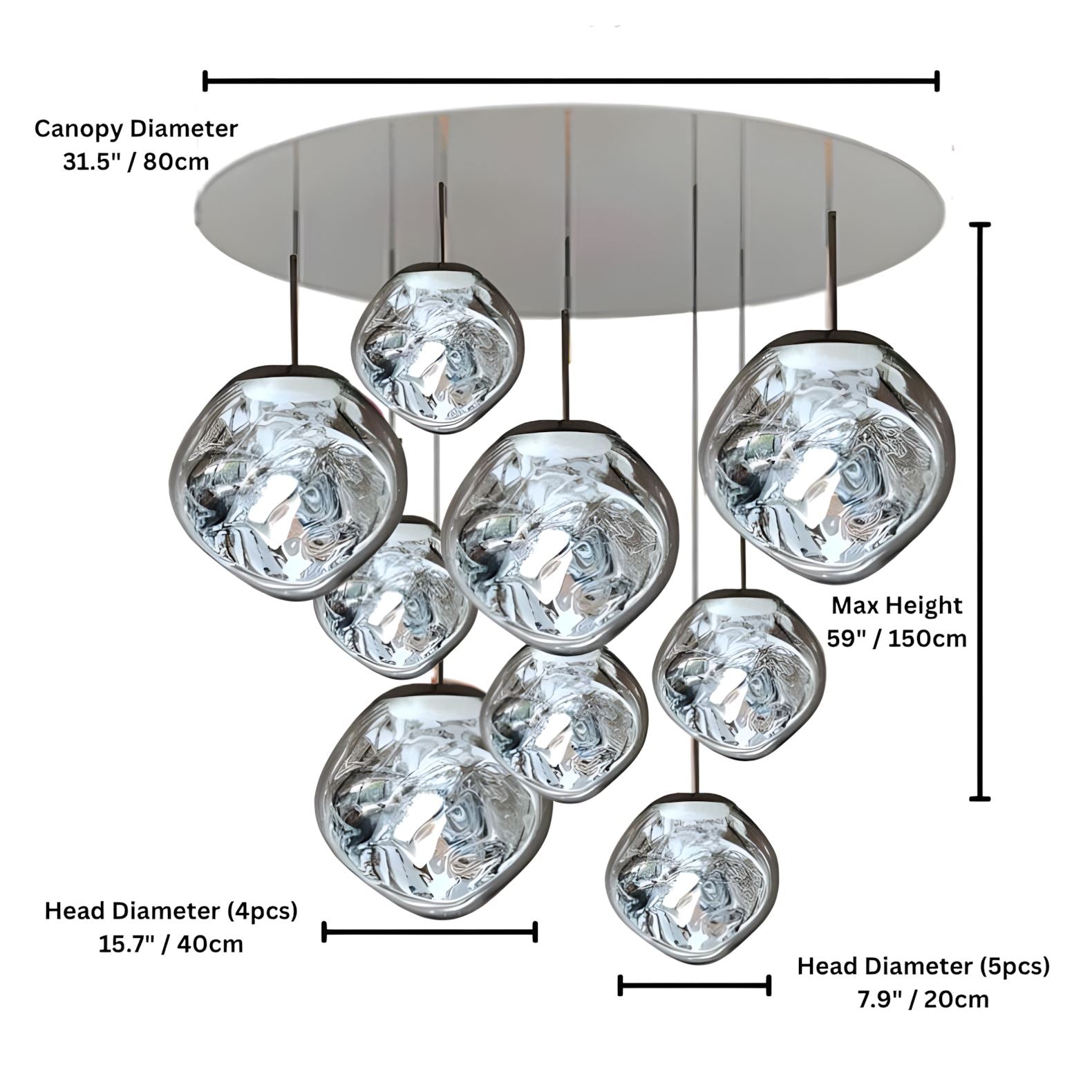 LAVA DROPS - ZENDUCE - 9 heads silver / Glass