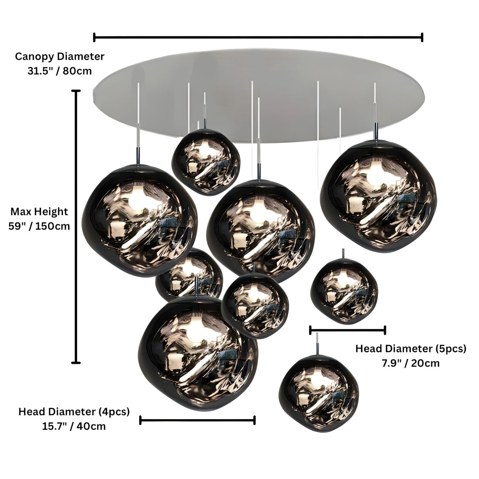 LAVA DROPS - ZENDUCE - 9 heads smoke grey / Glass