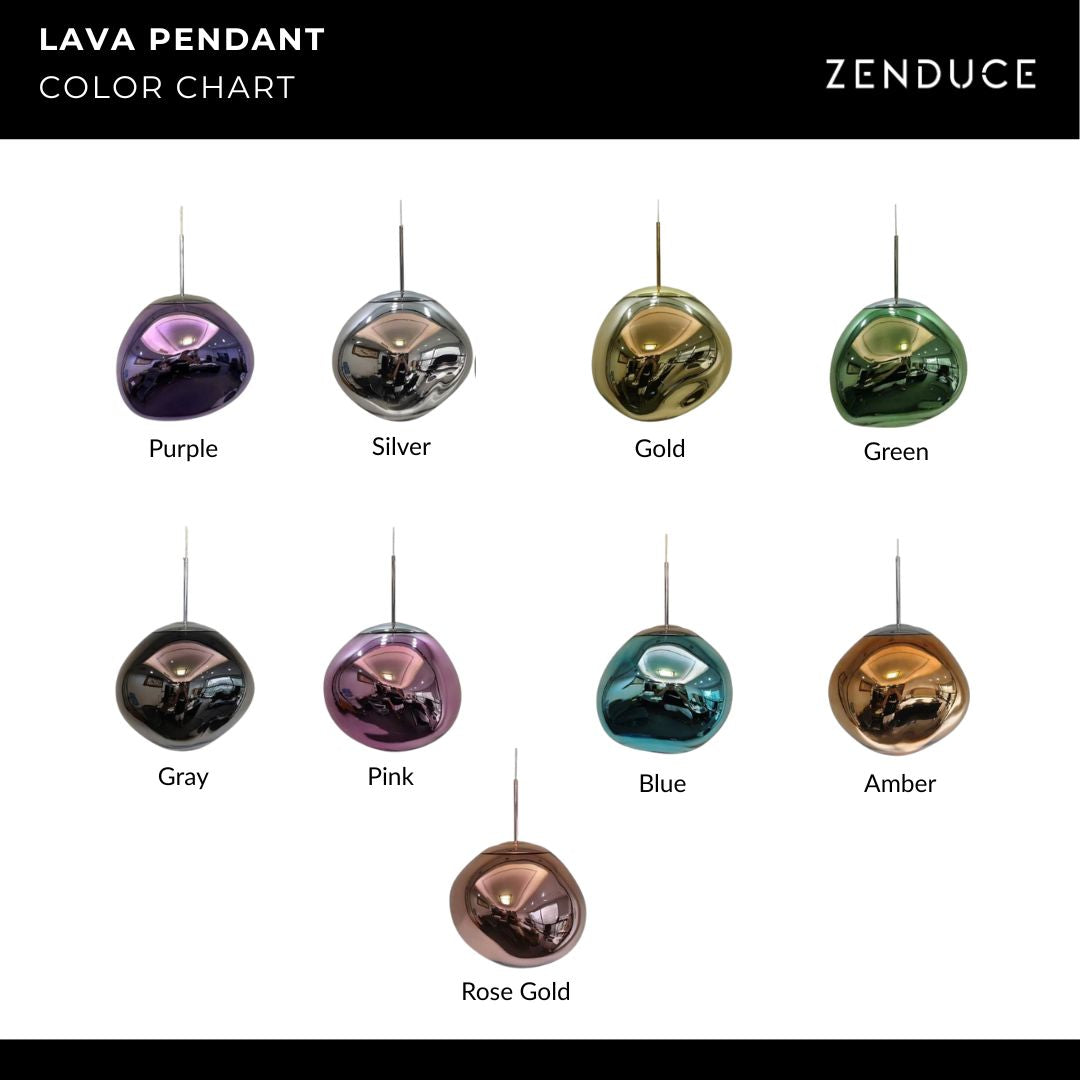 LAVA color chart: purple, silver, gold, green, gray, pink, blue, amber and rose gold