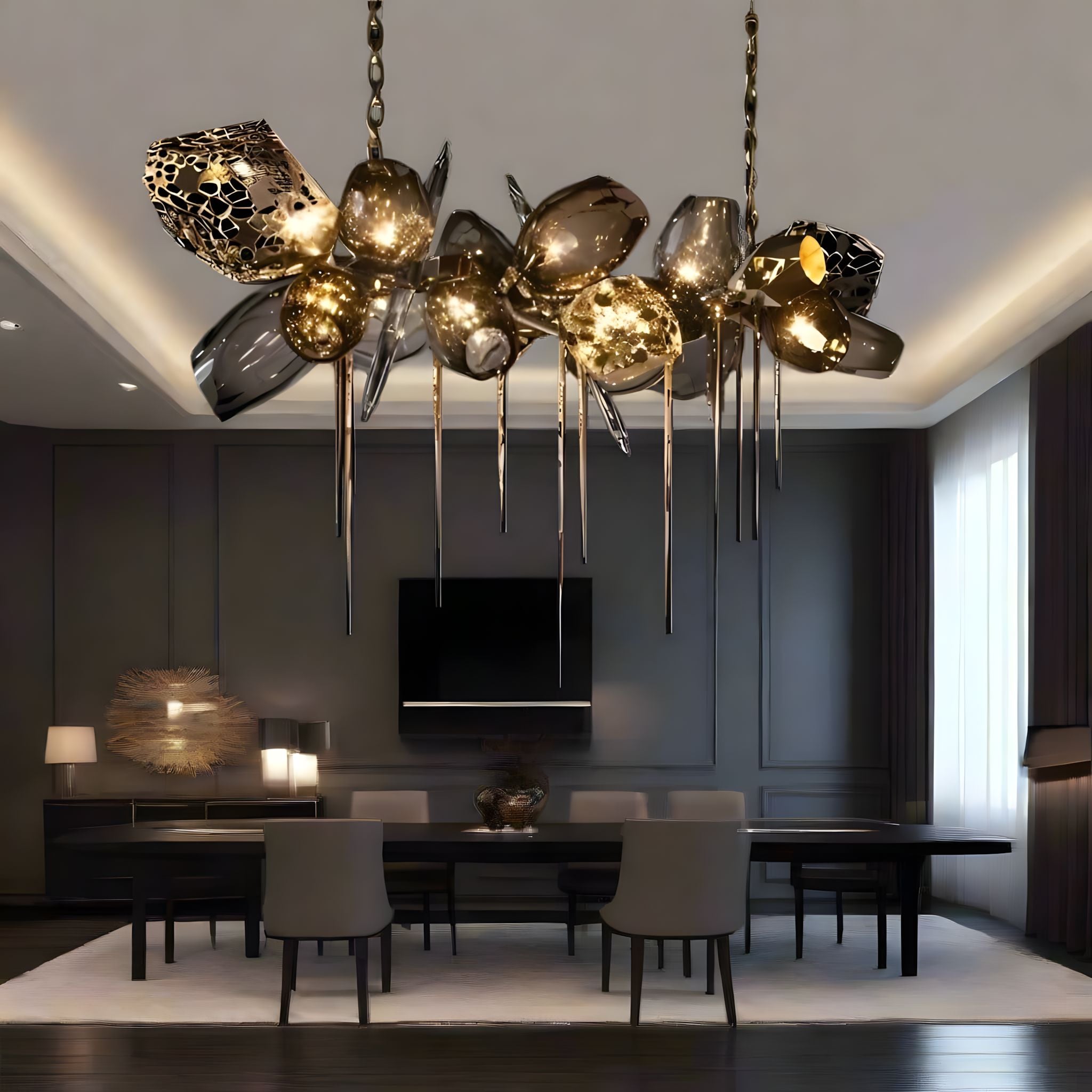 LUSTRE-Artistic Cognac Glass Globes Chandelier-ZENDUCE