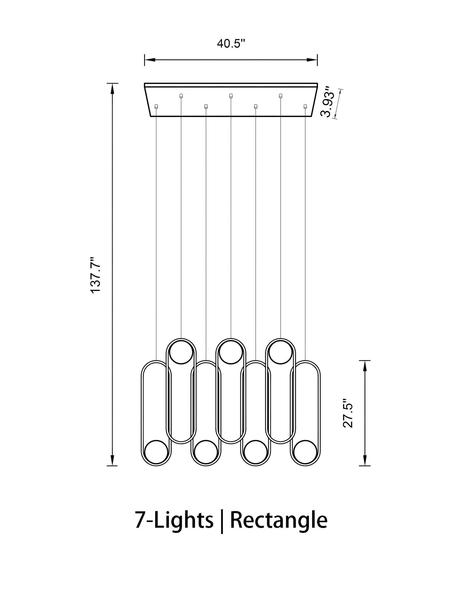 MILA - ZENDUCE - Rectangle-7 Lights ( L 40.5" × W 3.93" × H 137.7" ) / Black