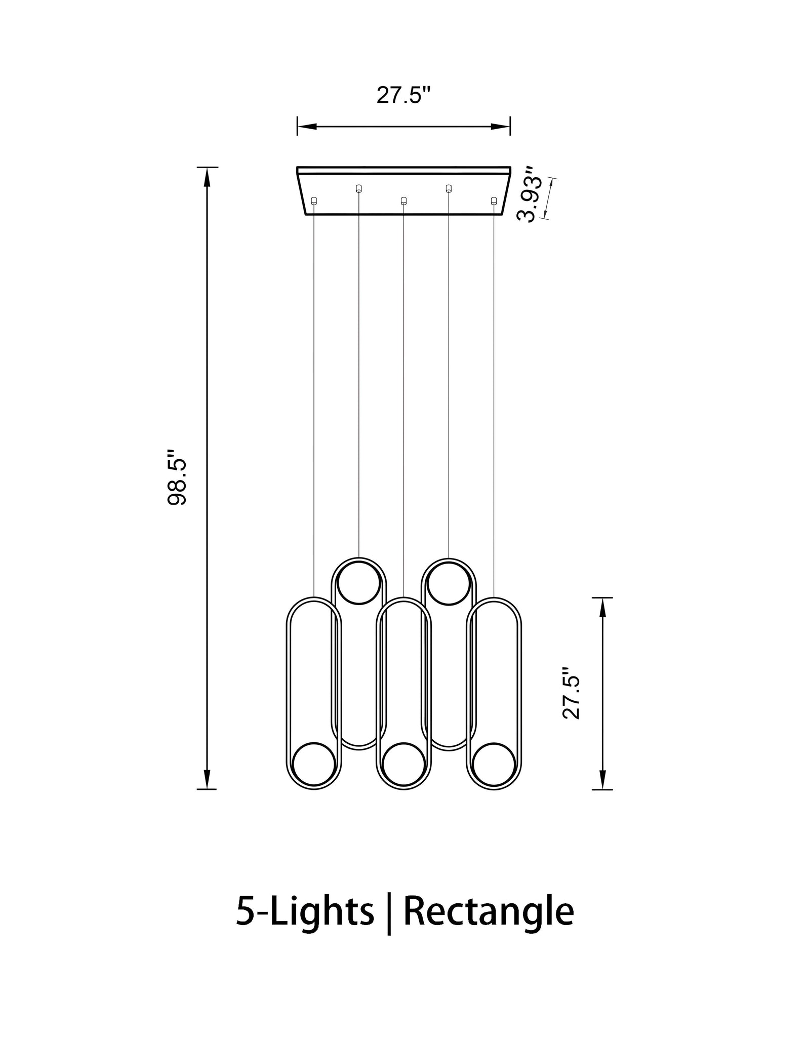 MILA - ZENDUCE - Rectangle-5 Lights ( L 27.5" × W 3.93" × H 98.5" ) / Black