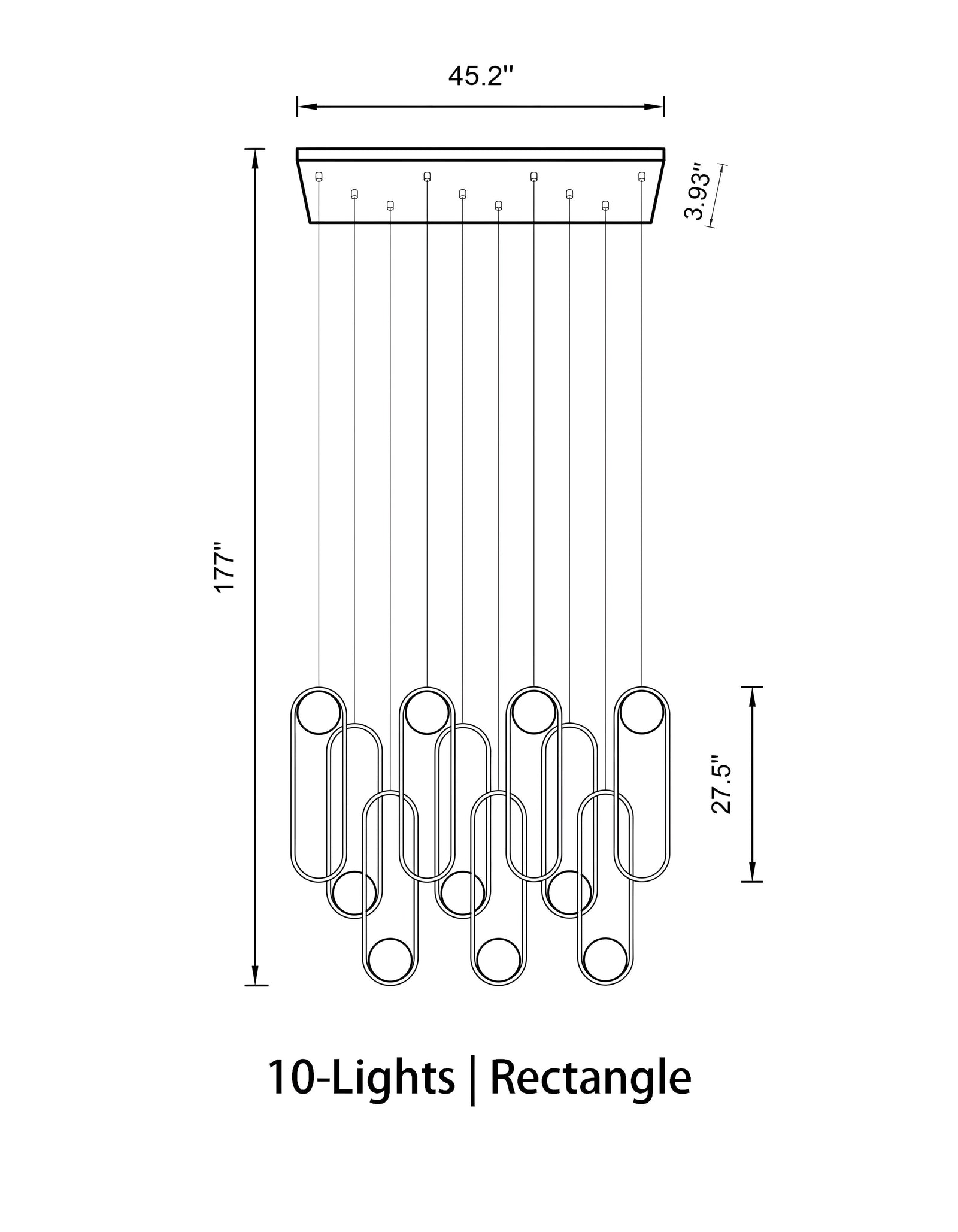 MILA - ZENDUCE - Rectangle-10 Lights ( L 45.2"× W 3.93" × H 177" ) / Black