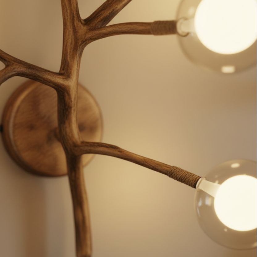NORDEN-Nordic Wood Branch Glass Bubble Chandelier-ZENDUCE