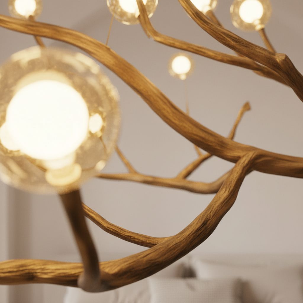 NORDEN-Nordic Wood Branch Glass Bubble Chandelier-ZENDUCE