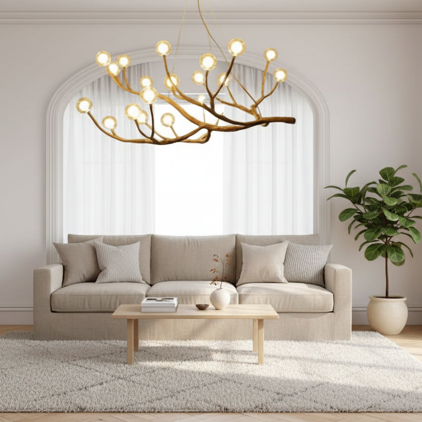 NORDEN-Nordic Wood Branch Glass Bubble Chandelier-ZENDUCE