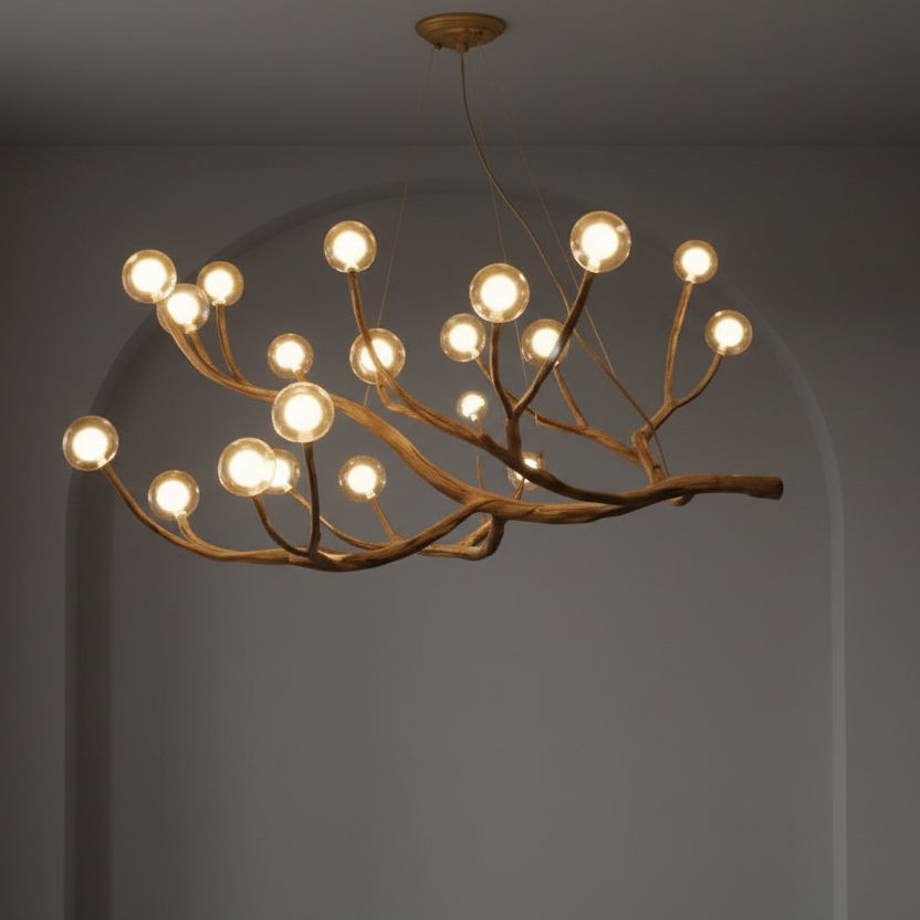 NORDEN-Nordic Wood Branch Glass Bubble Chandelier-ZENDUCE