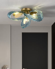 PAVO (Living Room)-Dimmable Glass Leaf Flush Chandelier-ZENDUCE