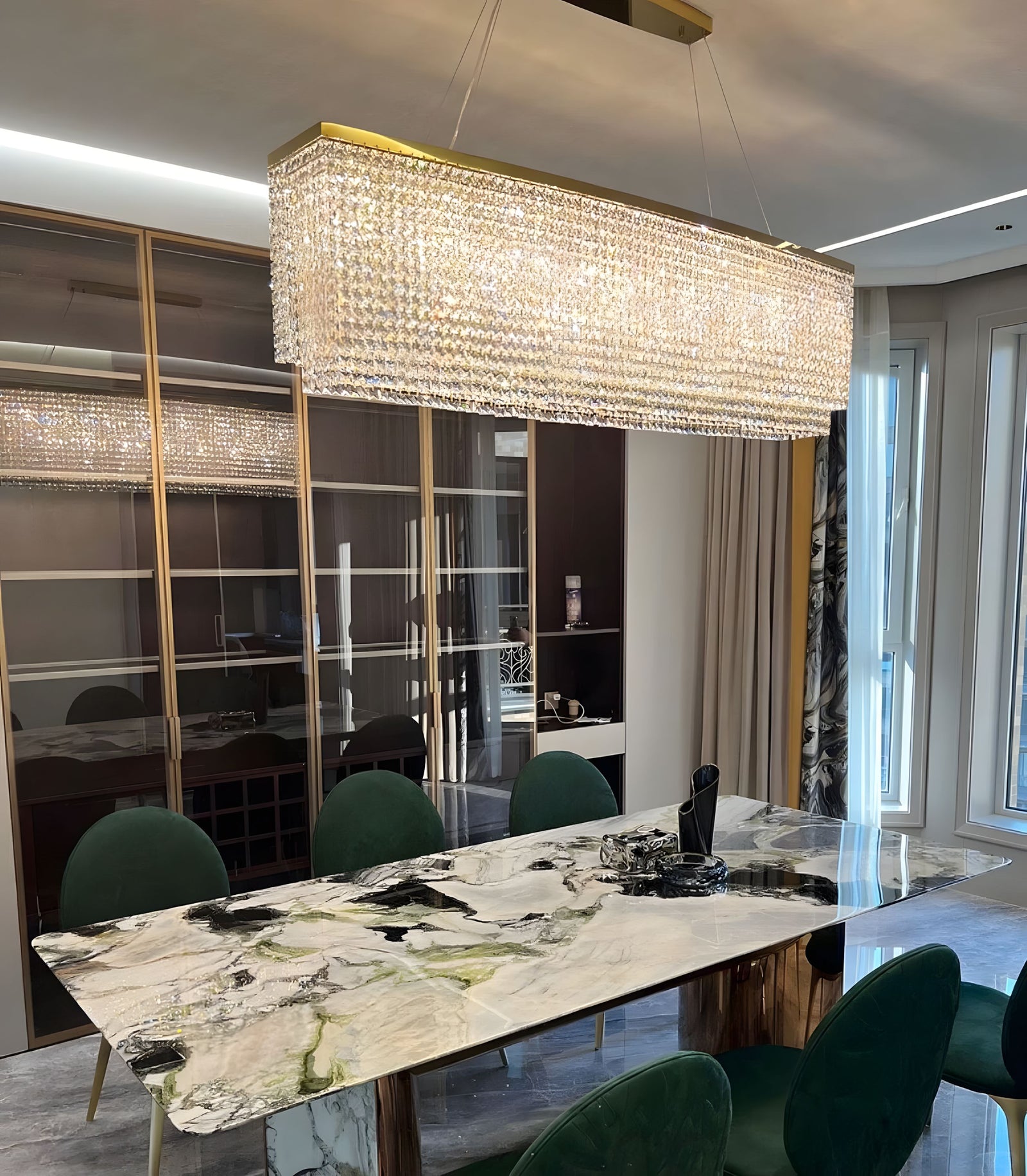 PENDRA-Rectangular Crystal Pendant Light-ZENDUCE