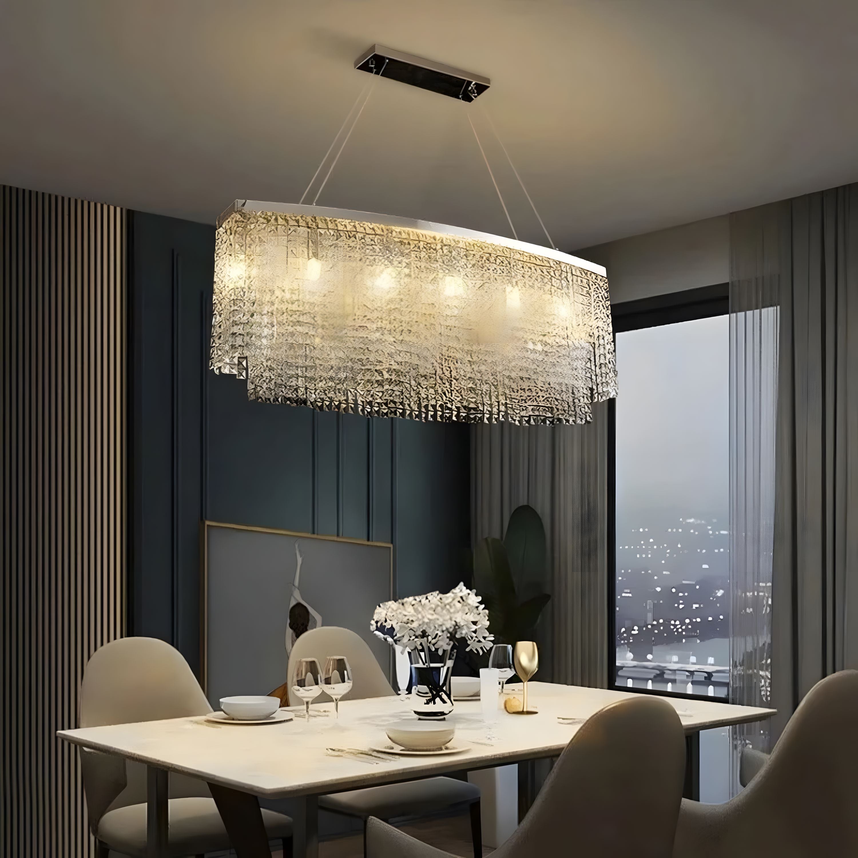 PENDRA-Rectangular Crystal Pendant Light-ZENDUCE