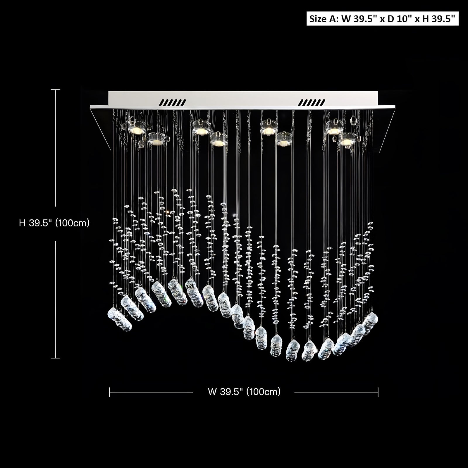 RAELIN-Rectangular Wave Crystal Ceiling Light-ZENDUCE