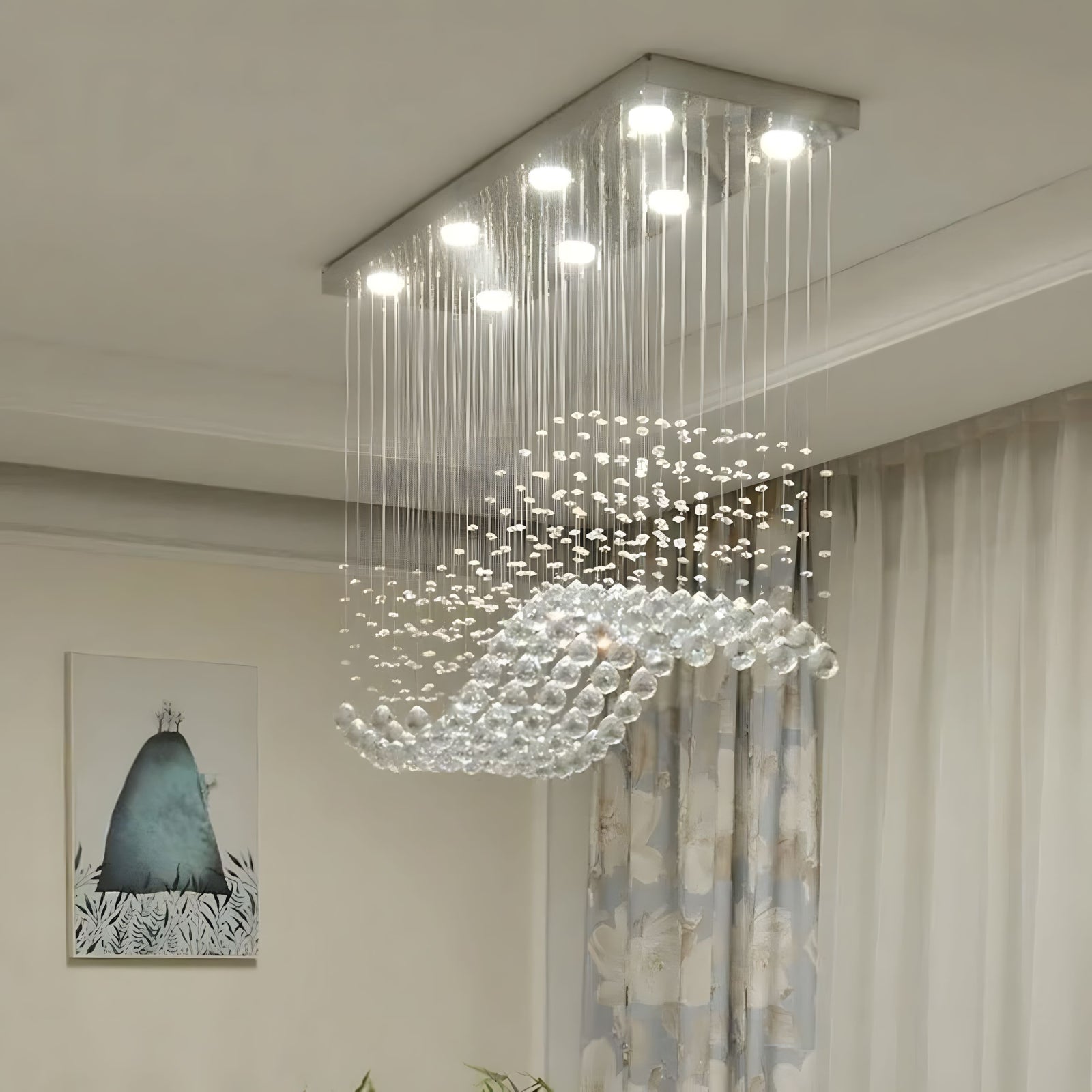 RAELIN-Rectangular Wave Crystal Ceiling Light-ZENDUCE