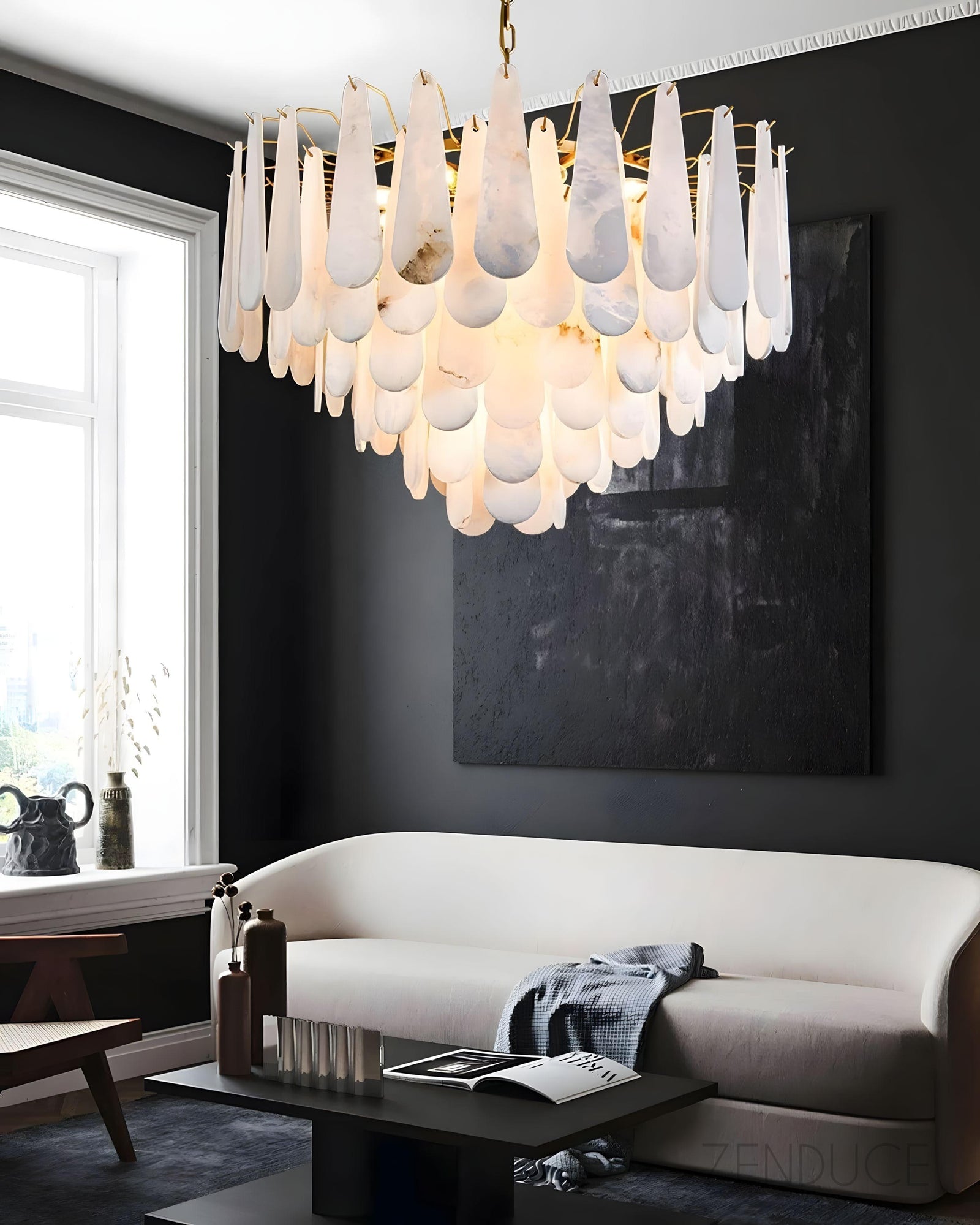 RANI-Floral Alabaster Designer Chandelier-ZENDUCE