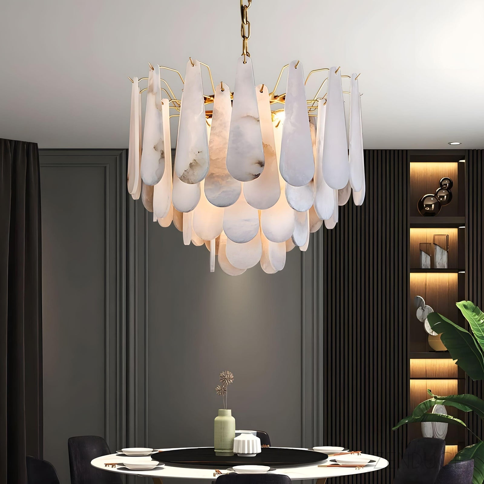 RANI-Floral Alabaster Designer Chandelier-ZENDUCE