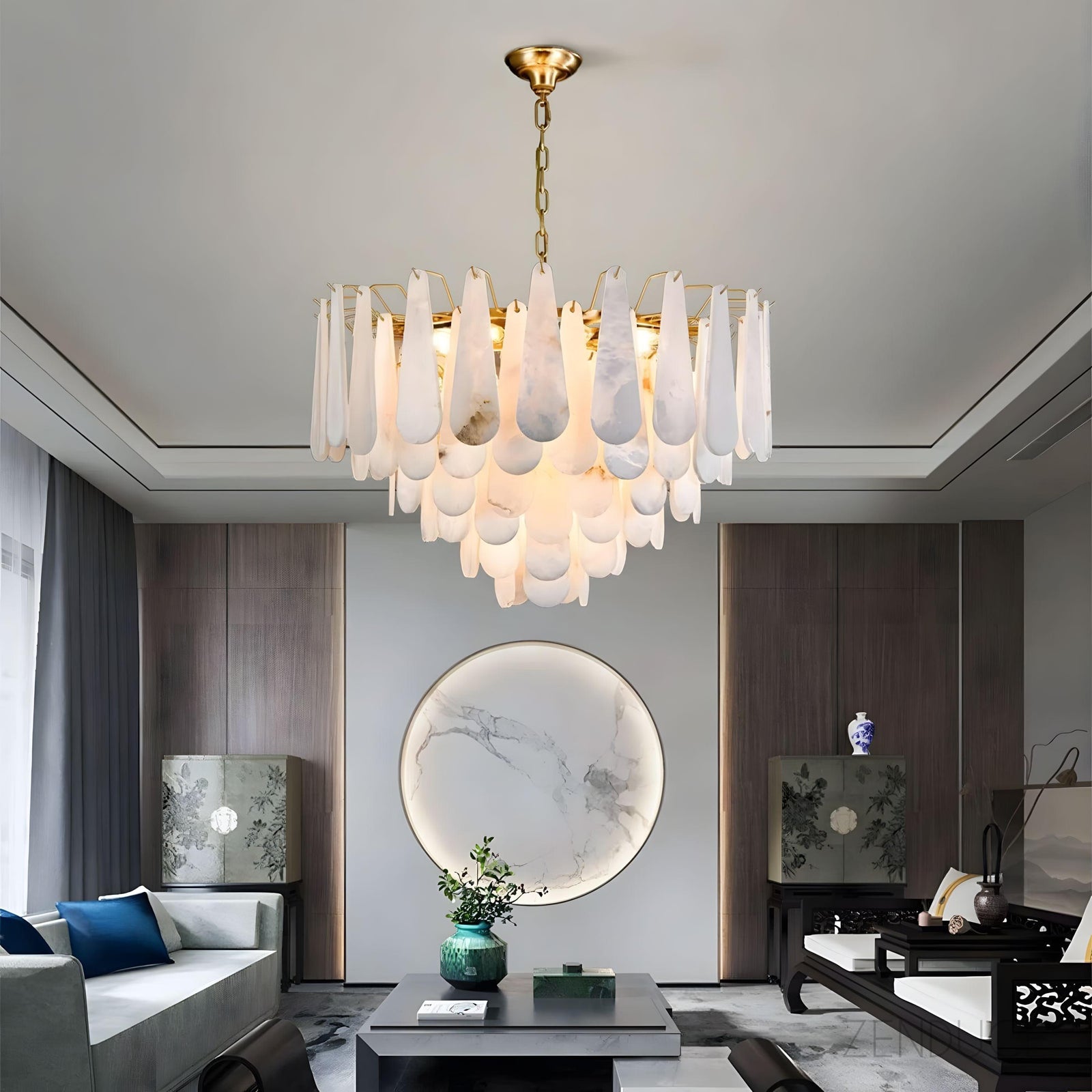 RANI-Floral Alabaster Designer Chandelier-ZENDUCE