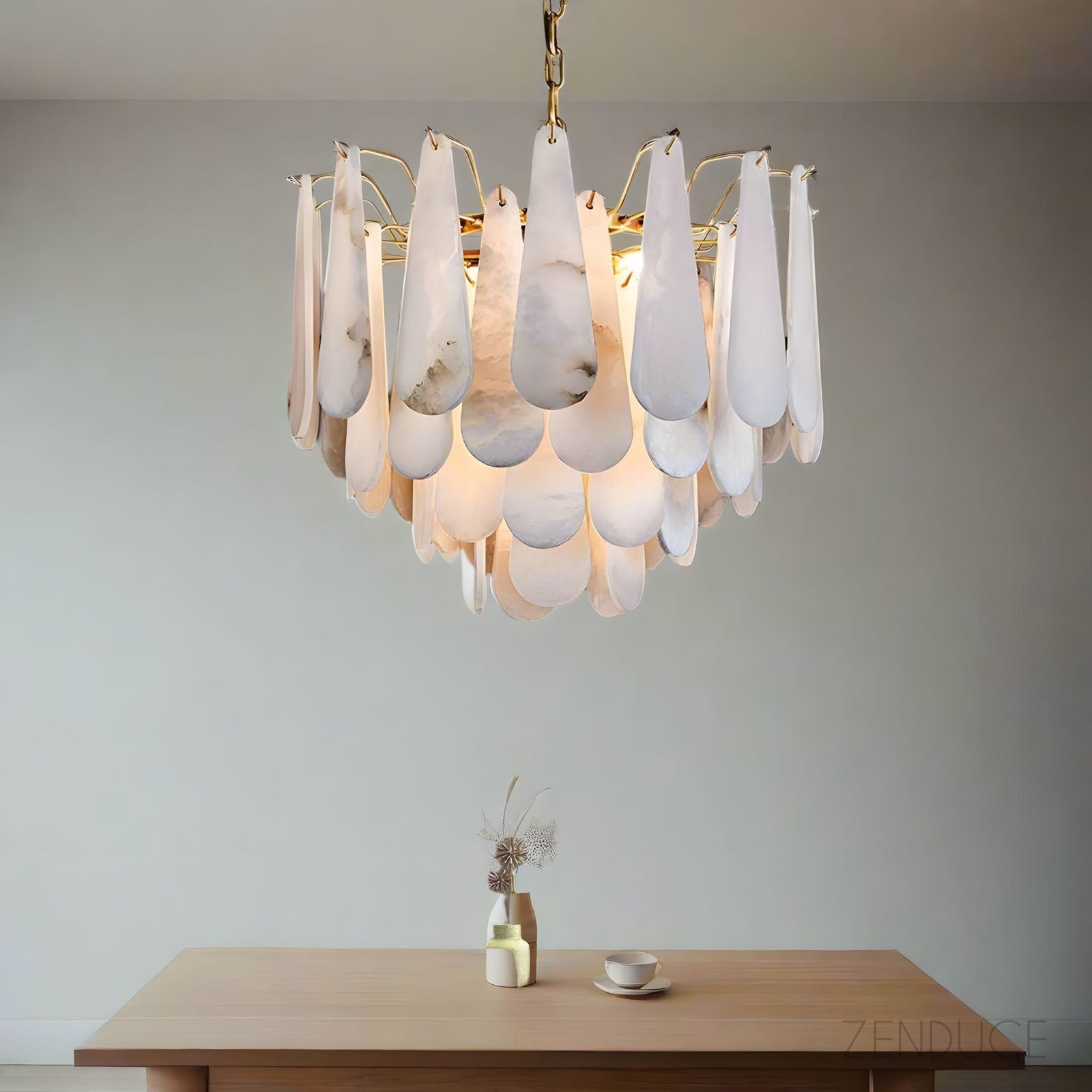 RANI-Floral Alabaster Designer Chandelier-ZENDUCE