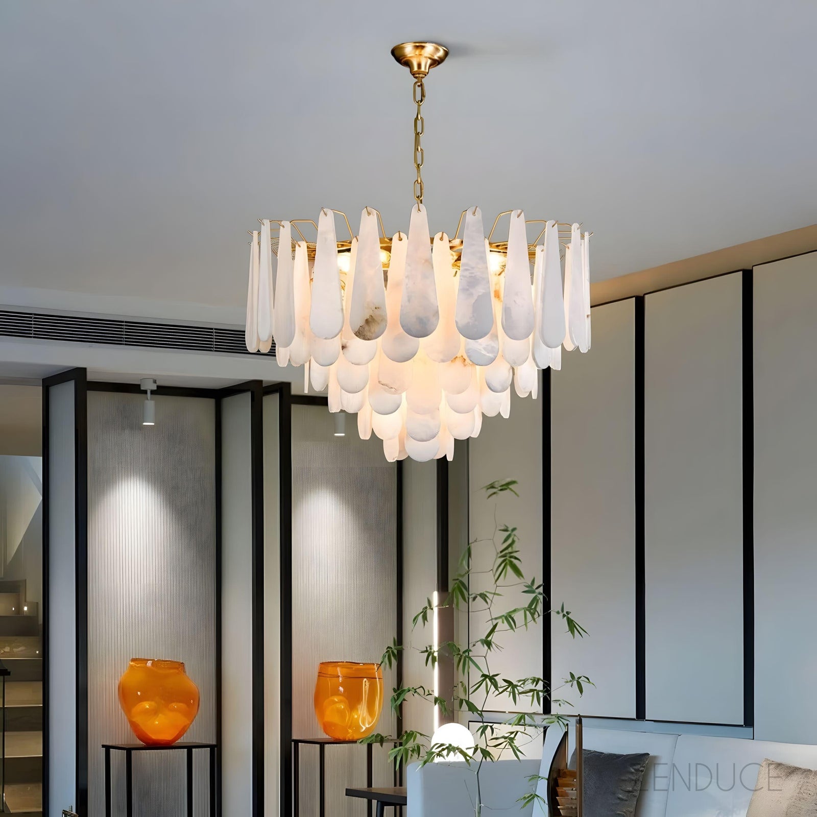 RANI-Floral Alabaster Designer Chandelier-ZENDUCE