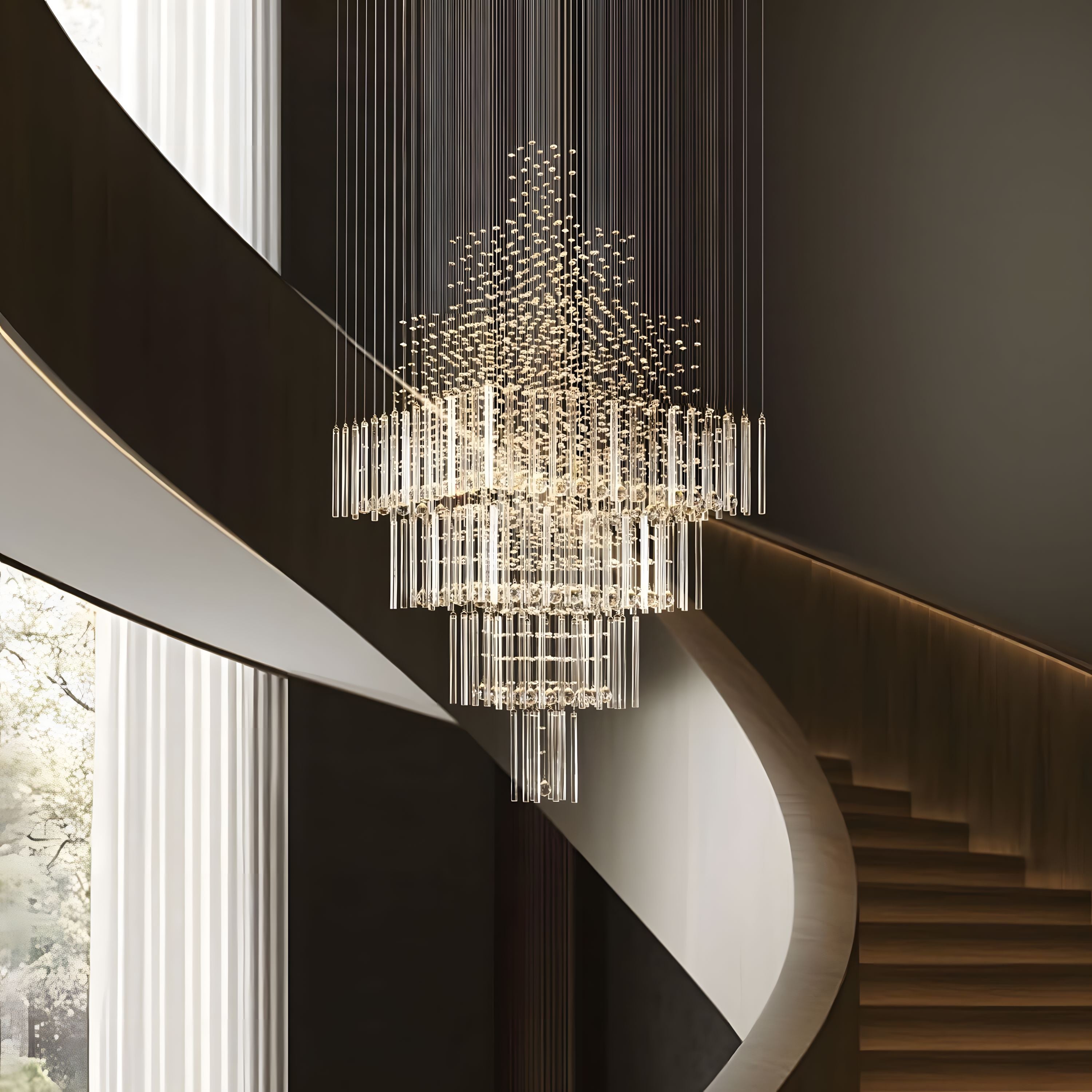 RIYA-Square Tiered Crystal Chandelier-ZENDUCE