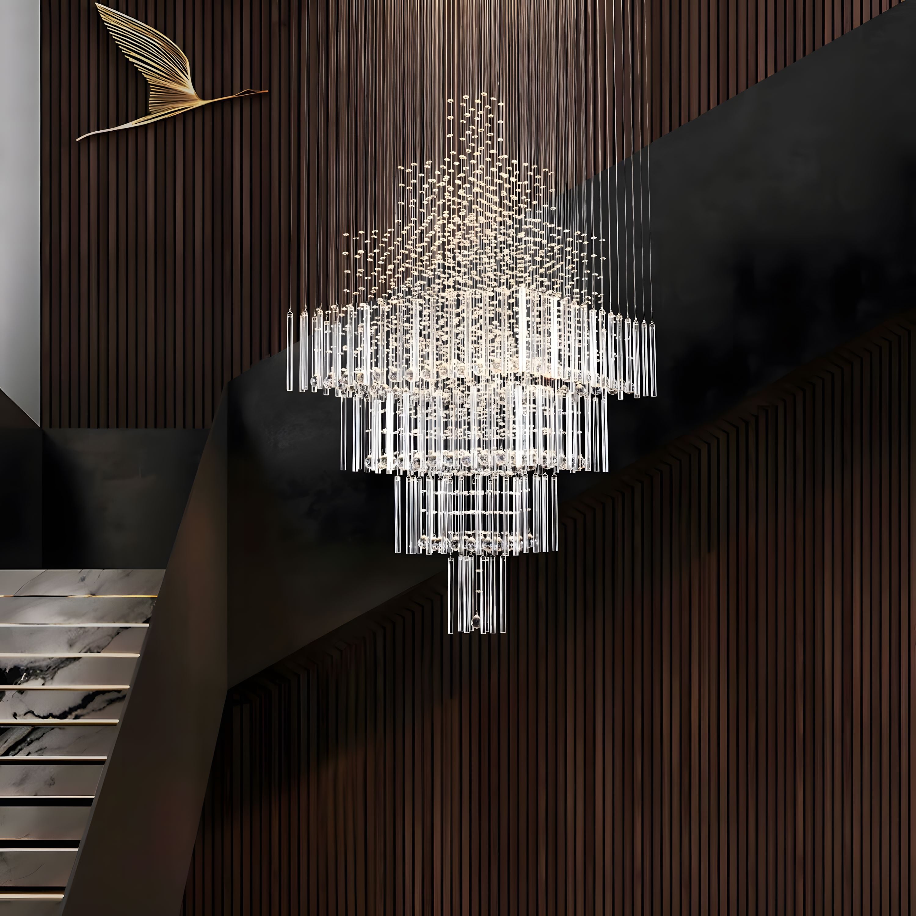 RIYA-Square Tiered Crystal Chandelier-ZENDUCE