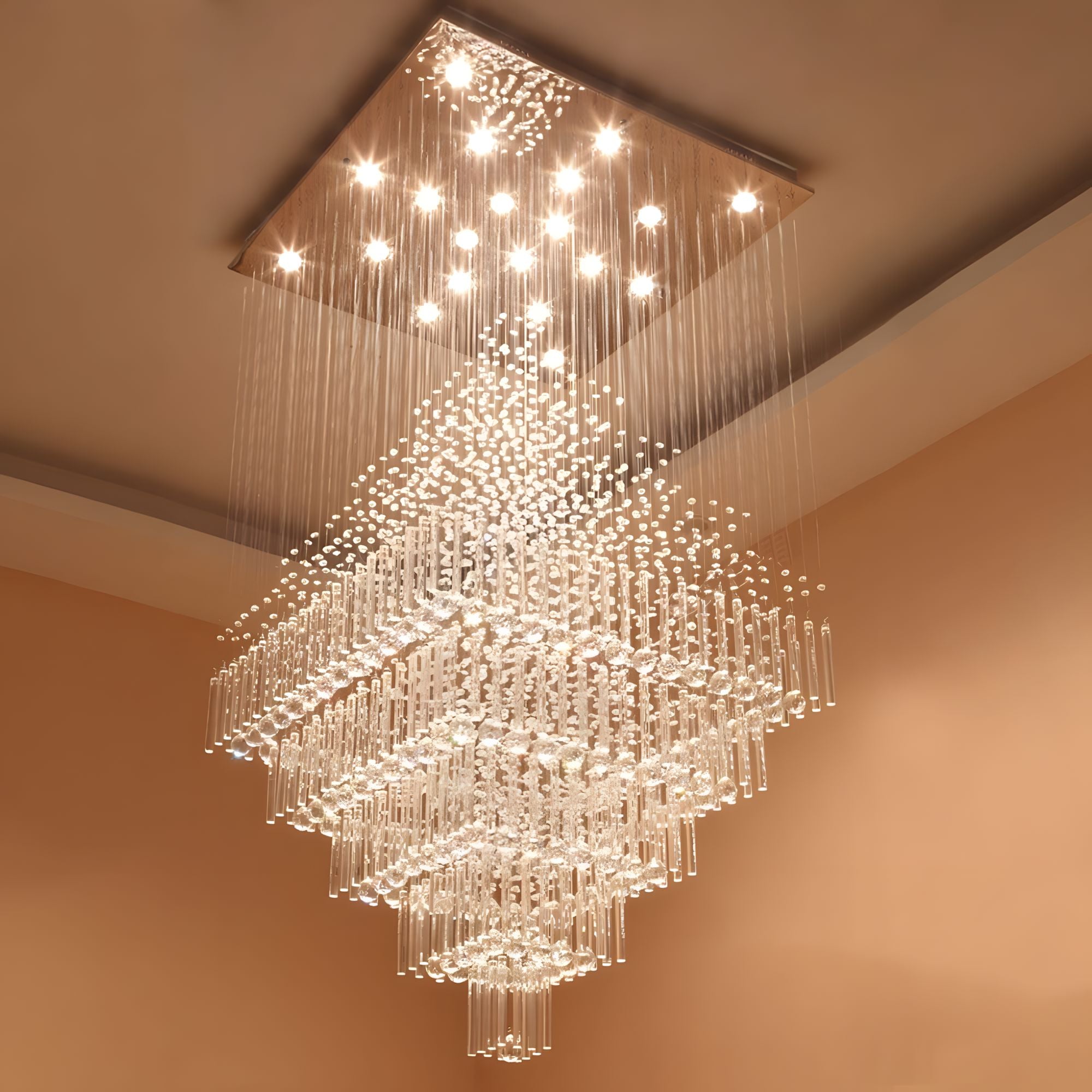 RIYA-Square Tiered Crystal Chandelier-ZENDUCE