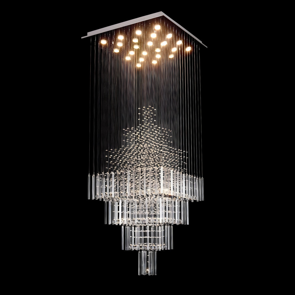 RIYA-Square Tiered Crystal Chandelier-ZENDUCE