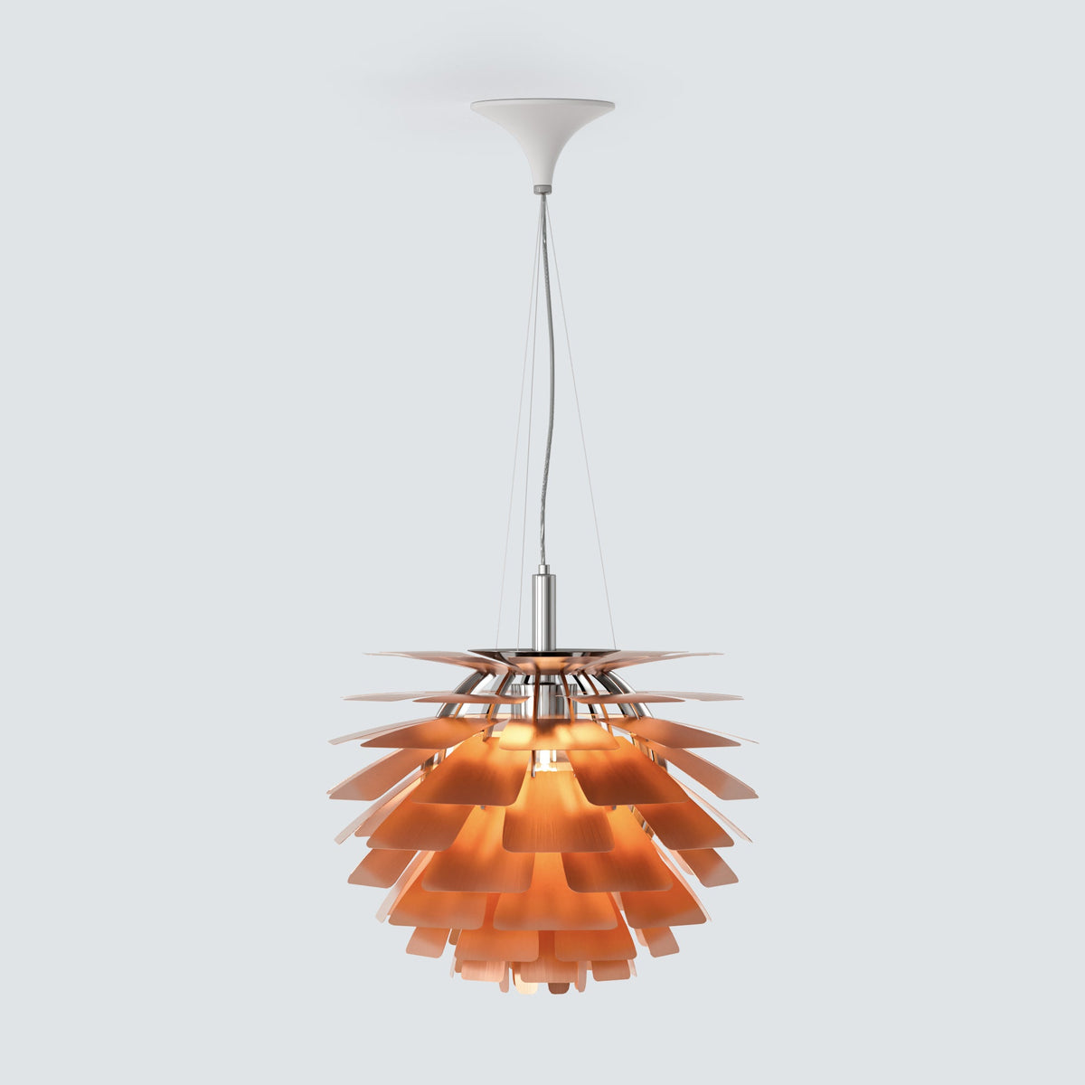 White SYLUNE pine-cone pendant in a modern lounge beside a black-framed divider.