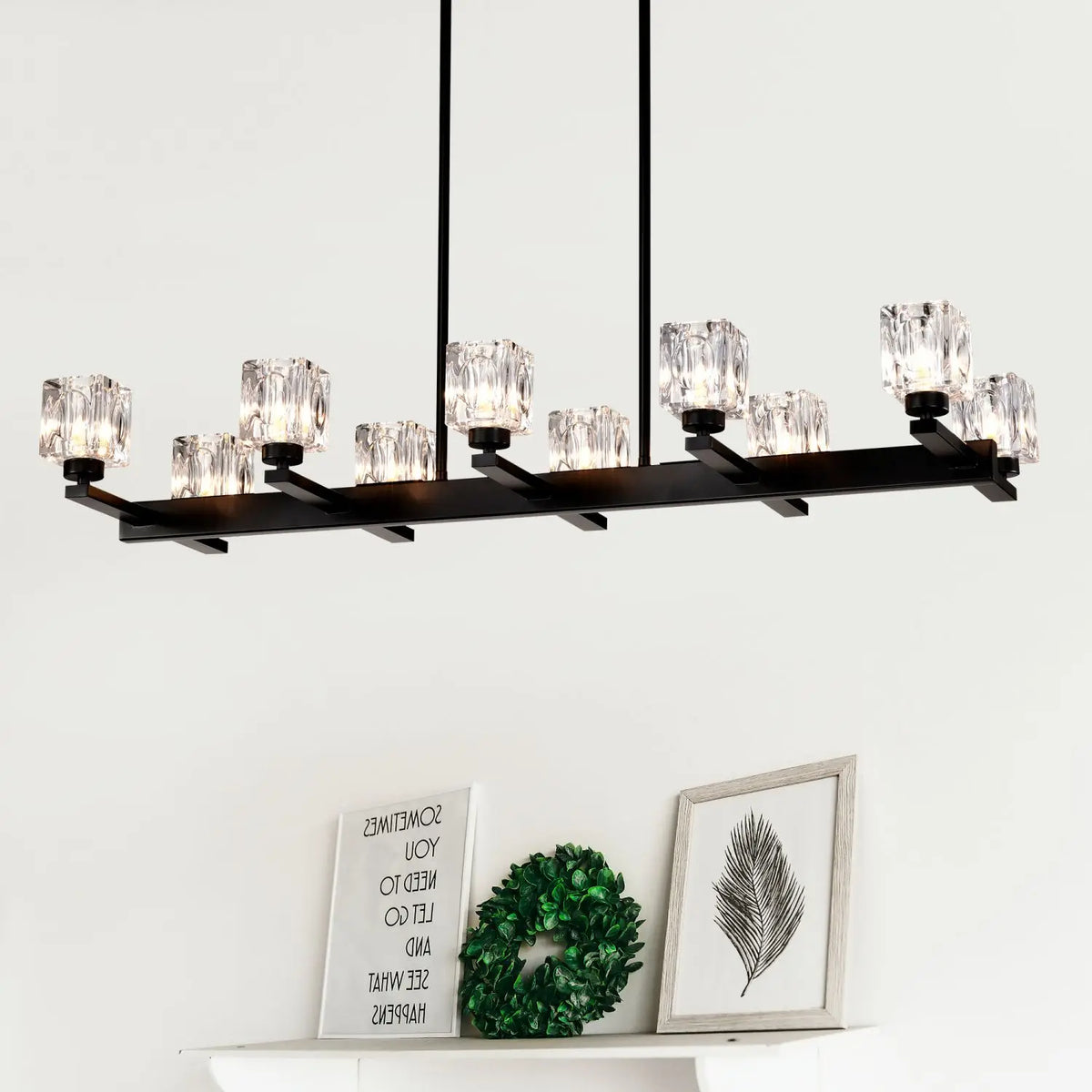 VELDRIN linear crystal ten light chandelier, product view 3