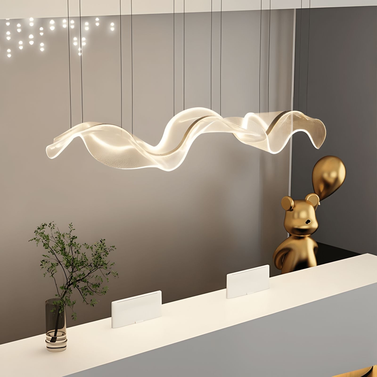 VELURE (OPEN BOX)-Transparent Acrylic Wave Chandelier-ZENDUCE