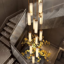 VERTARA-Cylindrical Marble Chandelier-ZENDUCE