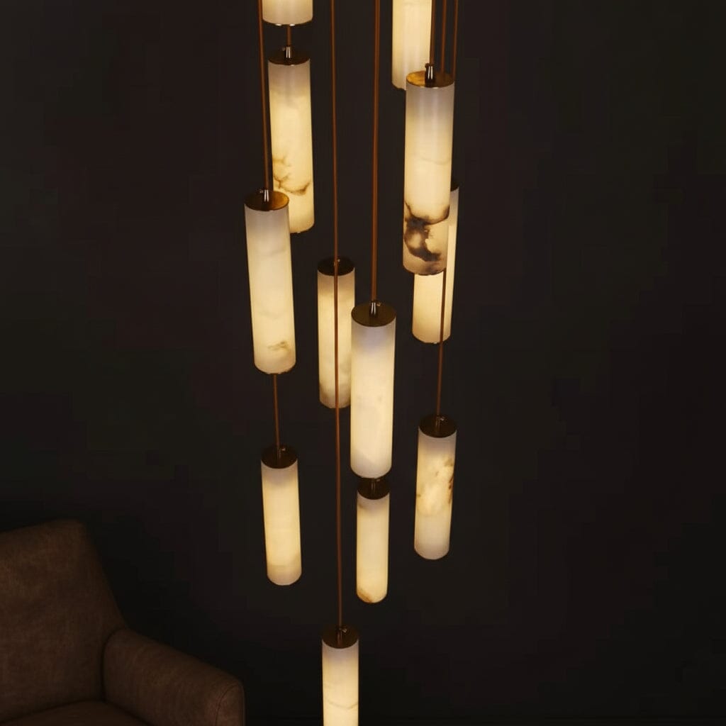 VERTARA-Cylindrical Marble Chandelier-ZENDUCE