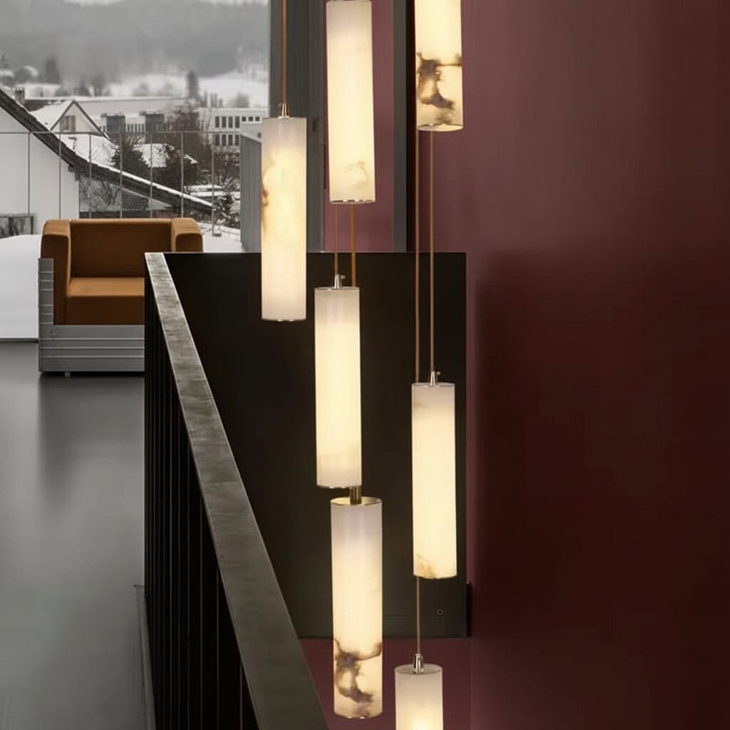 VERTARA-Cylindrical Marble Chandelier-ZENDUCE