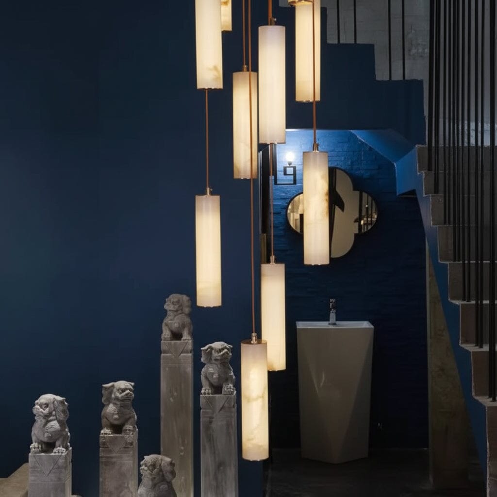 VERTARA-Cylindrical Marble Chandelier-ZENDUCE