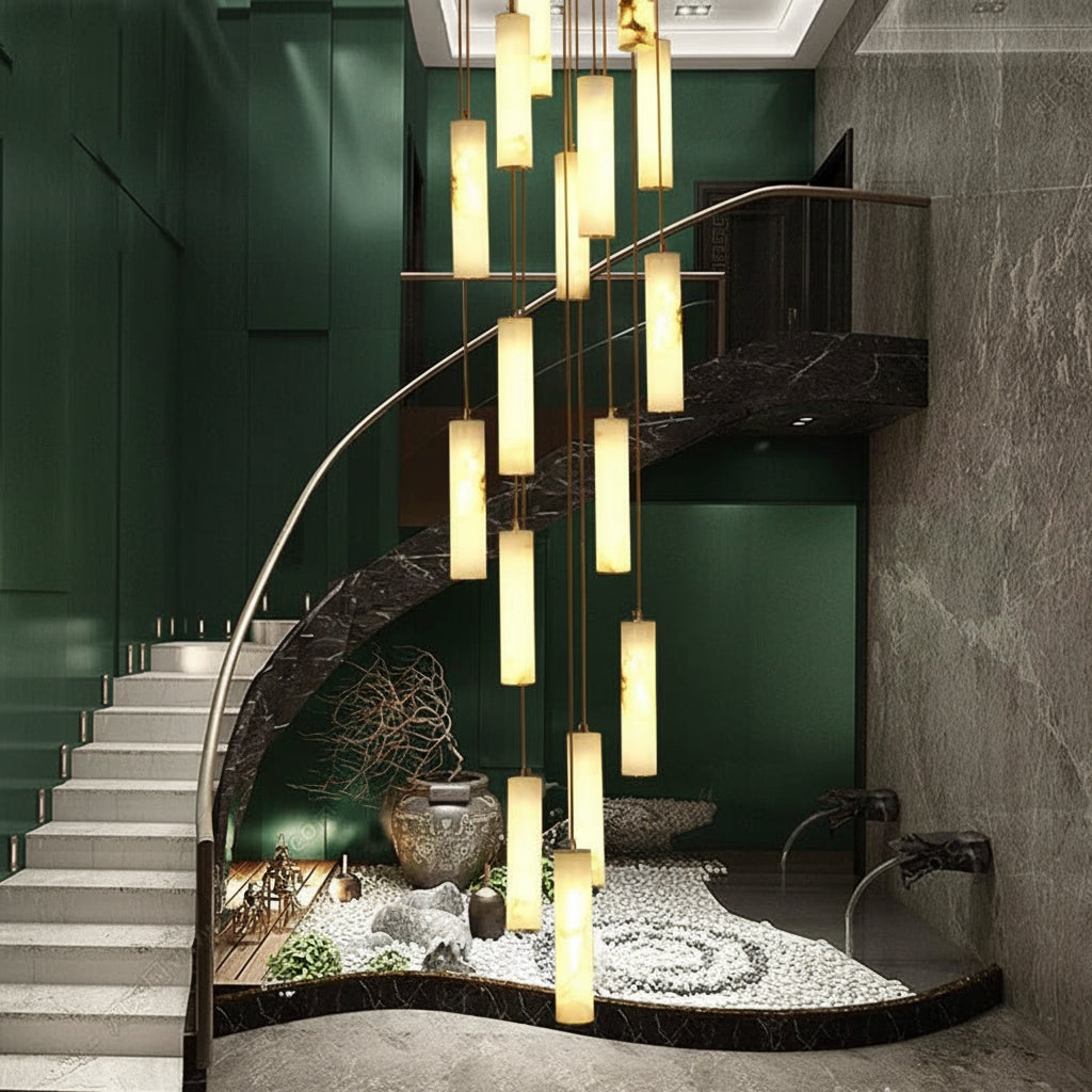 VERTARA-Cylindrical Marble Chandelier-ZENDUCE
