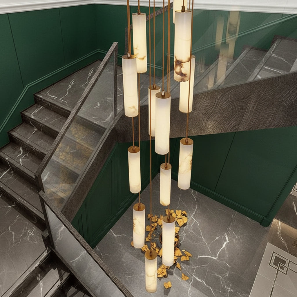 VERTARA-Cylindrical Marble Chandelier-ZENDUCE
