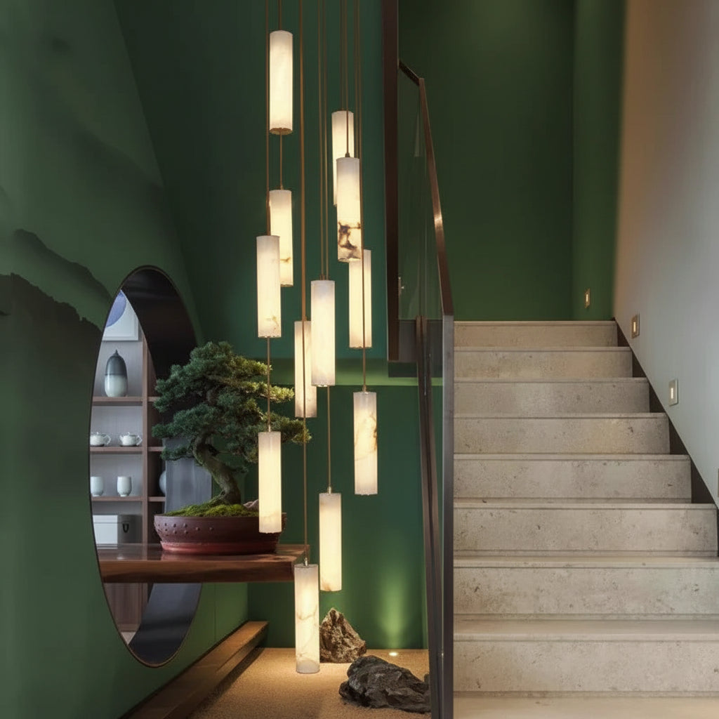 VERTARA-Cylindrical Marble Chandelier-ZENDUCE