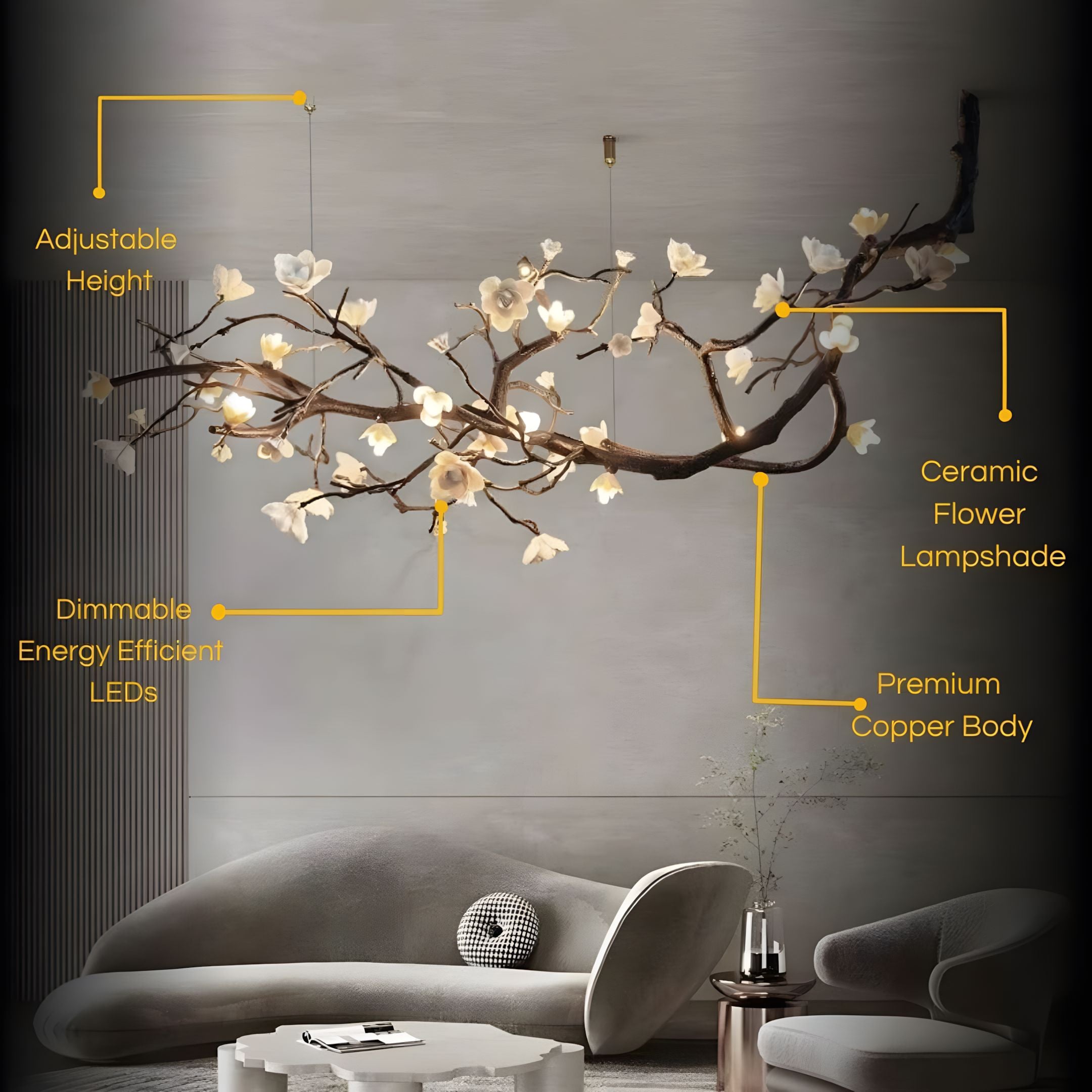 Veyra - Dimmable Rustic Tree Branch Chandelier