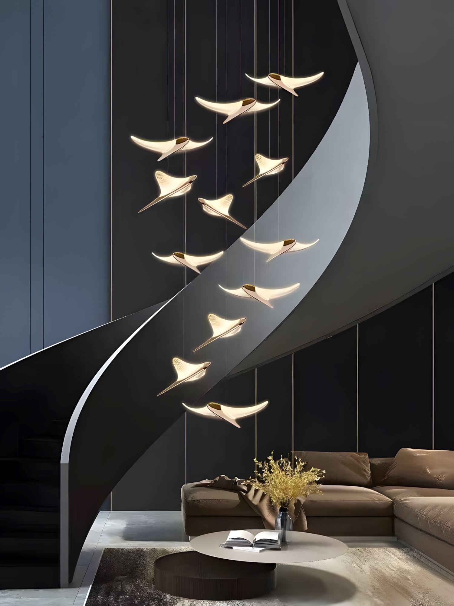 VOLANS - ZENDUCE - 8 Heads-Round Canopy ( ∅ 16" × H 98" ) / Warm White