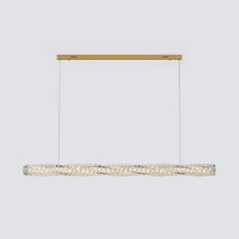SEVRAYA illuminated crystal ribbon beneath a wide gold ceiling canopy