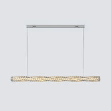 Silver SEVRAYA chandelier isolated with two inset cables and a softly glowing crystal wave