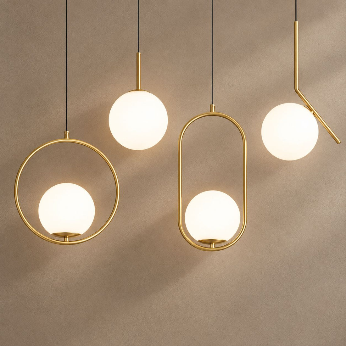 ADORN lighting on a mushroom taupe background with natural shadows