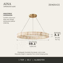 AINA 1-tier alabaster chandelier dimension guide; ring diameter 59.1 inches (150 cm); ring body height 3.1 inches (8 cm)