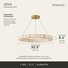 AINA 1-tier alabaster chandelier dimension guide; ring diameter 31.5 inches (80 cm); ring body height 3.1 inches (8 cm)